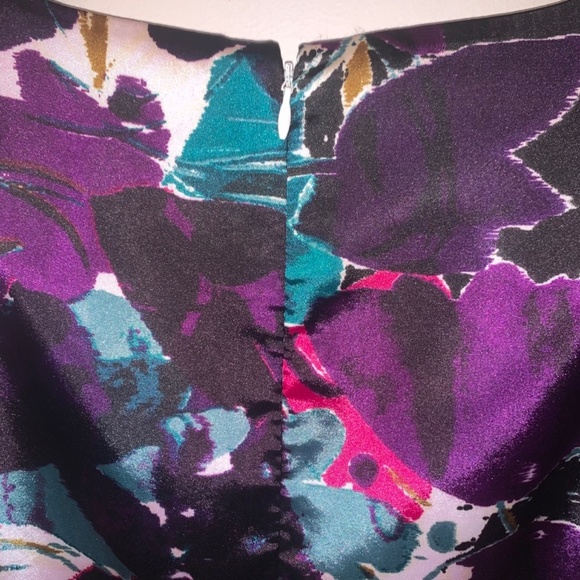 T Tahari Floral Sheath Dress Black Purple White Sleeveless 12 - Picture 7 of 10